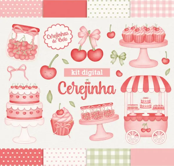 Kit Digital Cerejas Aquarela Para Encadernacao E Scrapbook 7