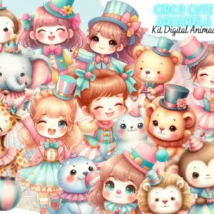 Kit Digital Circo Aquarela Menina com Animacoes GIF 2 Kit Digital Circo Aquarela Menina com Animacoes GIF