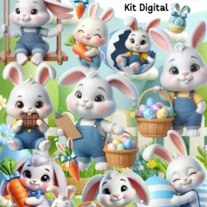 Kit Digital Coelhinha Tematica Azul Para Criativos 2