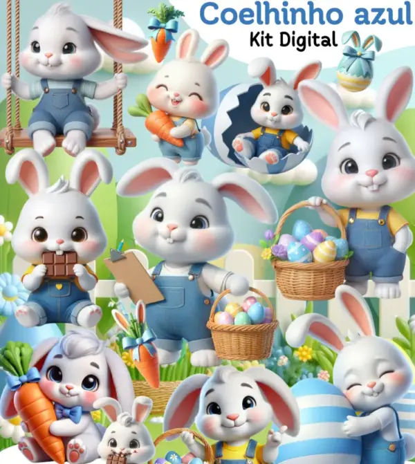 Kit Digital Coelhinha Tematica Azul Para Criativos 2