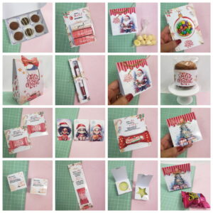 Kit Digital de Lembrancinhas de Natal para Clientes 14 Diversos designs de embalagens e pequenos presentes com tema natalino.