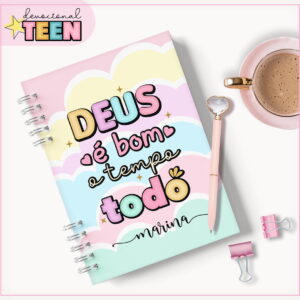 Capa de devocional digital com design de nuvens pastel e texto motivacional.