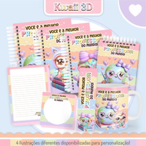 kit digital dia do professor kawaii 3d com lembrancinhas