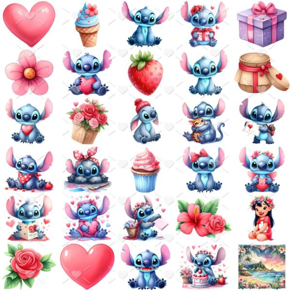 Kit Digital Dia dos Namorados Stitch Fofo Cute Imagens Png