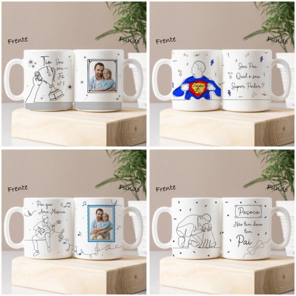 Kit Digital Dia dos Pais Em Linhas Estampas Caneca Camisa