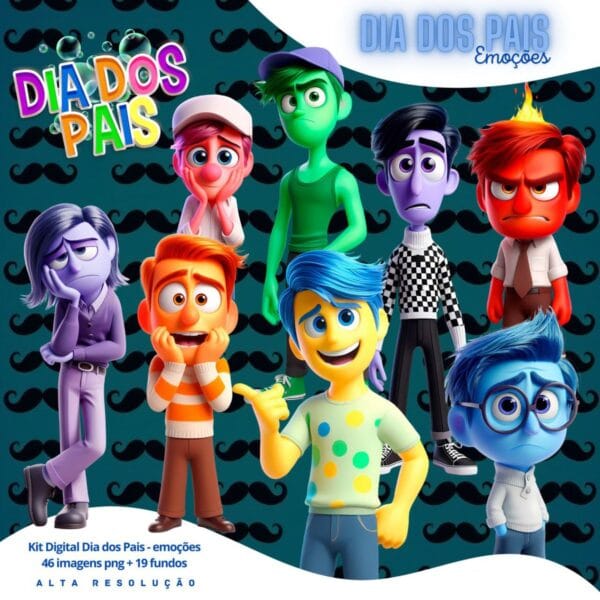 Kit Digital Dia dos Pais Emoções Ilustrações Divertidamente