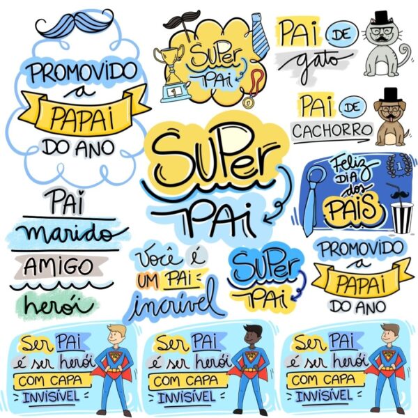 Kit Digital Dia dos Pais Lettering Frases Papai Painho Png