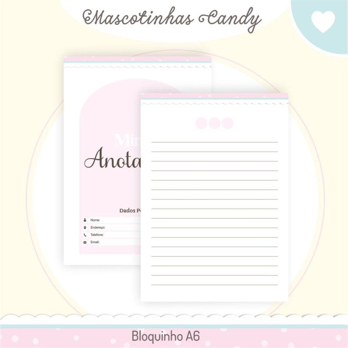 Kit Digital Dia dos Professores 2025 com Planners e Cadernos 4 Dois blocos de notas pautados com detalhes em tons pastel e rosa.