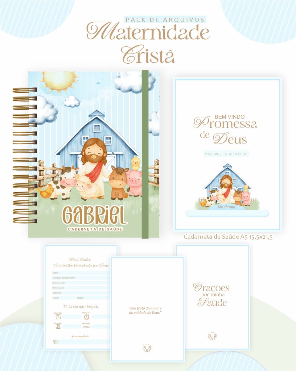 Kit Digital Encadernação Bebê Menino Fazendinha com Jesus 2 Kit Digital Encadernação Bebê Menino Fazendinha com Jesus - Imagem 2