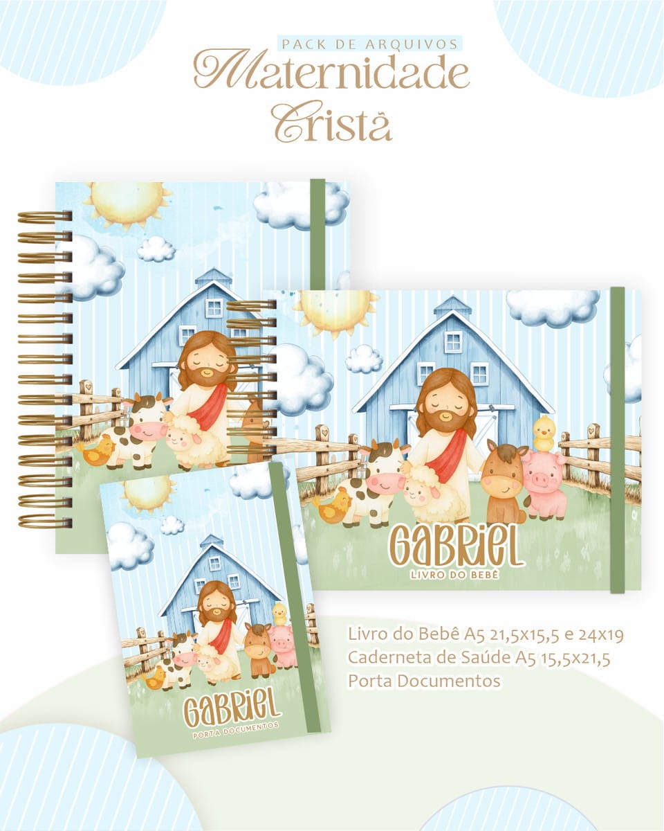 Kit Digital Encadernação Bebê Menino Fazendinha com Jesus 3 Kit Digital Encadernação Bebê Menino Fazendinha com Jesus - Imagem 3