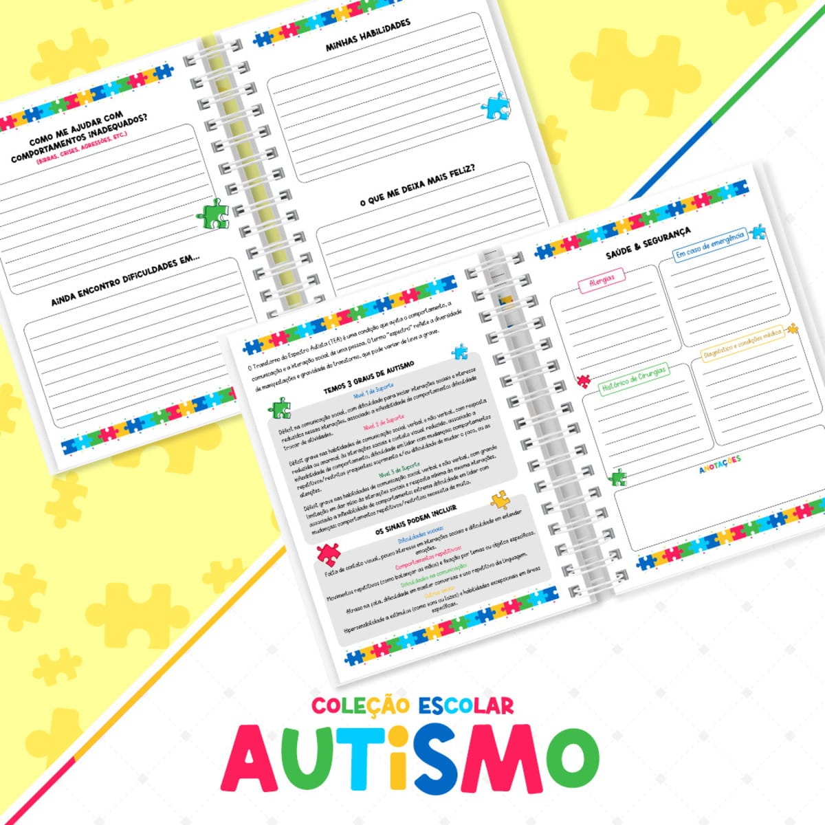 Kit Digital Escolar Autismo para Encadernação 3 Colecao Escolar Autismo Arquivos Encadernacao 3