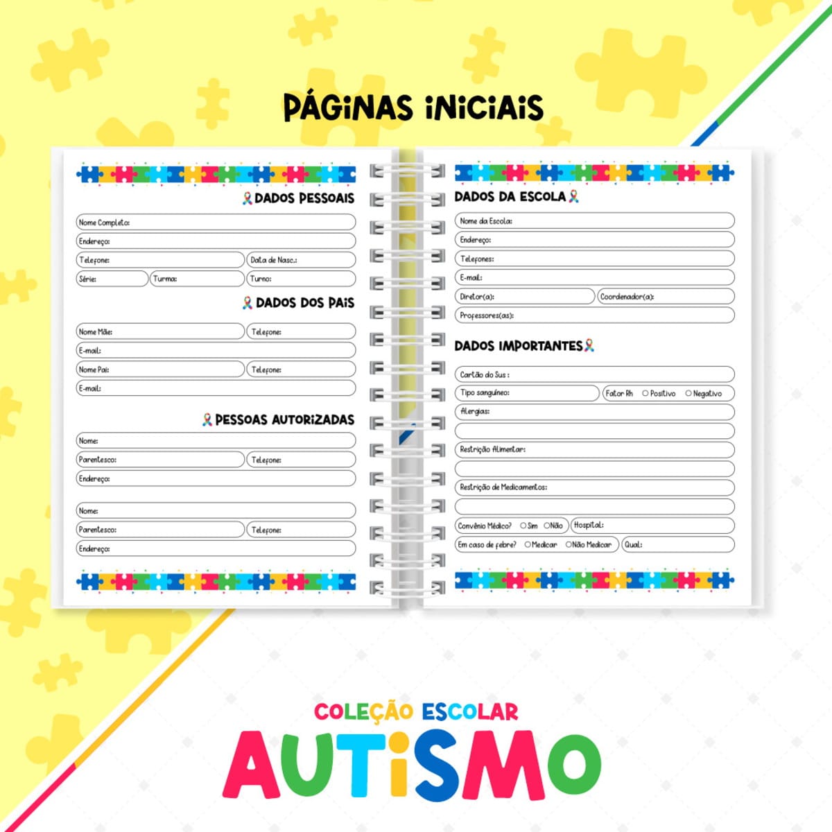Kit Digital Escolar Autismo para Encadernação 4 Colecao Escolar Autismo Arquivos Encadernacao 4