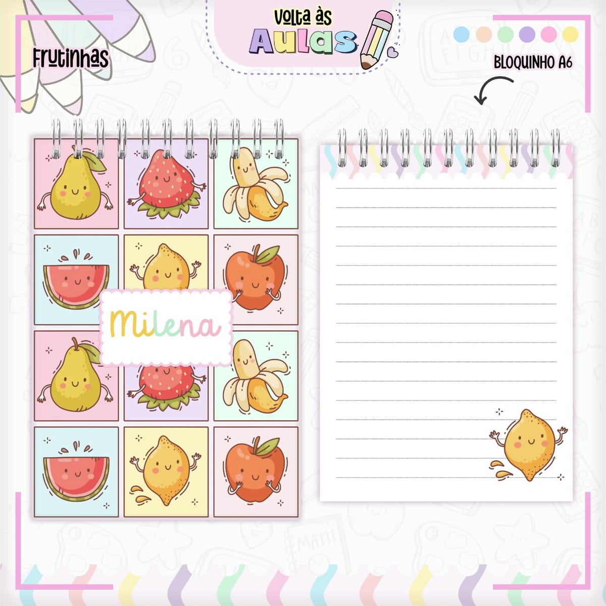 Kit Digital Escolar Frutinhas para Encadernação 2 Combo Escolar Frutinhas Arquivo Encadernacao 2