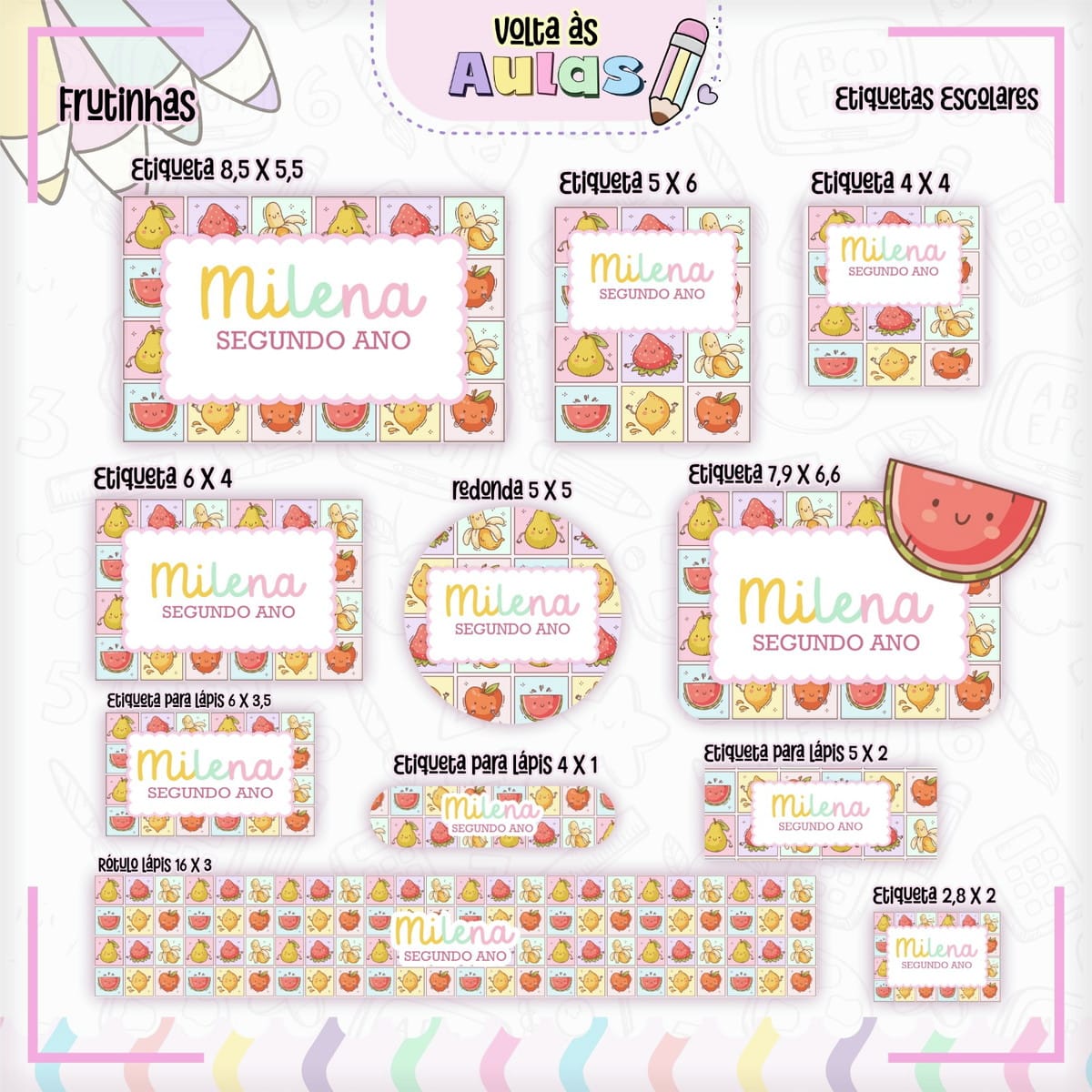Kit Digital Escolar Frutinhas para Encadernação 4 Combo Escolar Frutinhas Arquivo Encadernacao 4
