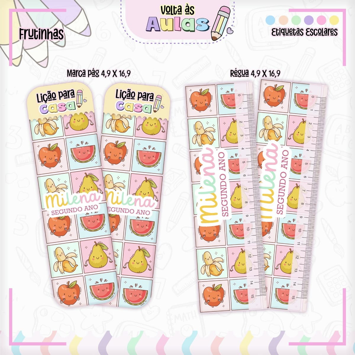 Kit Digital Escolar Frutinhas para Encadernação 5 Combo Escolar Frutinhas Arquivo Encadernacao 5