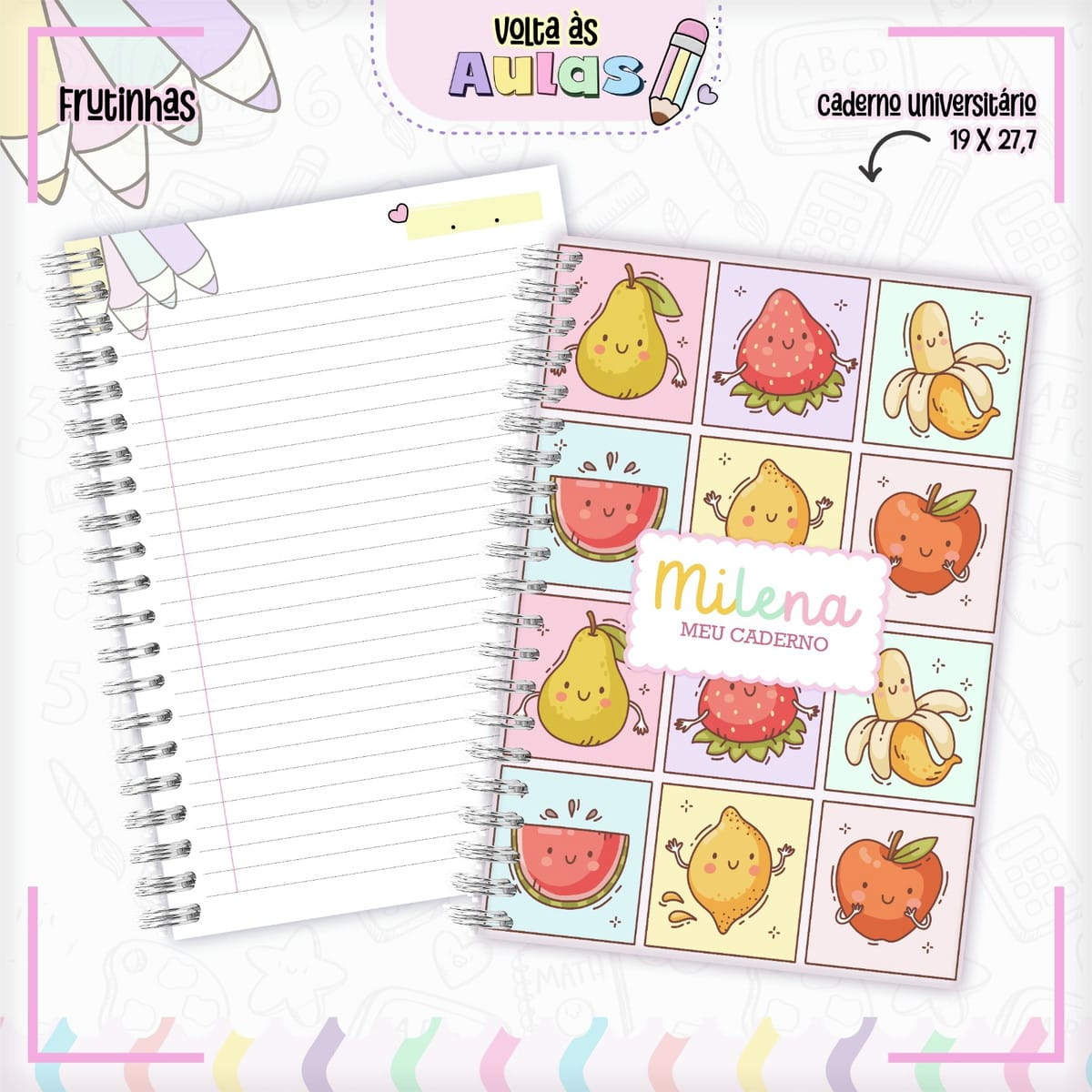 Kit Digital Escolar Frutinhas para Encadernação 1 Combo Escolar Frutinhas Arquivo Encadernacao