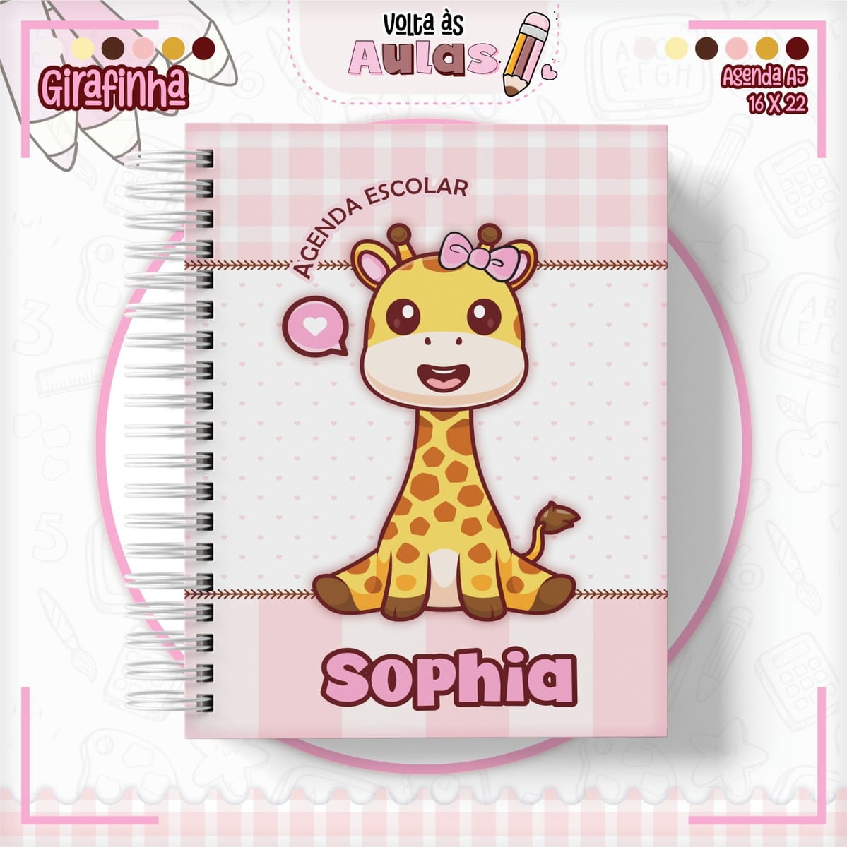 Kit digital escolar girafa para encadernação e sublimação 2 Combo Escolar Girafinha Arquivo Encadernacao 2