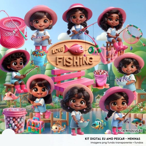 Kit Digital Eu Amo Pescar 3d Cute Fofo Ilustracoes Png 4