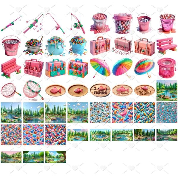 Kit Digital Eu Amo Pescar 3d Cute Fofo Ilustracoes Png