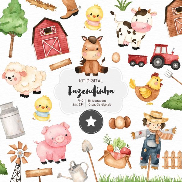 Kit Digital Fazendinha Png Ilustracoes E Fundos Aquarelados 4