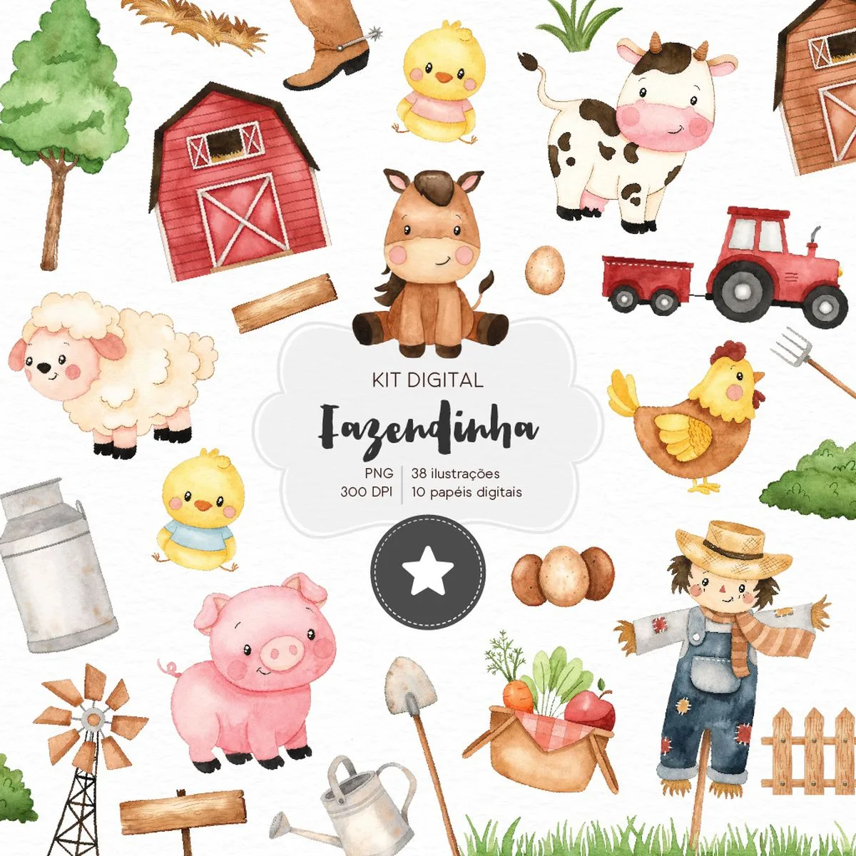 Kit Digital Fazendinha Png Ilustracoes E Fundos Aquarelados 4