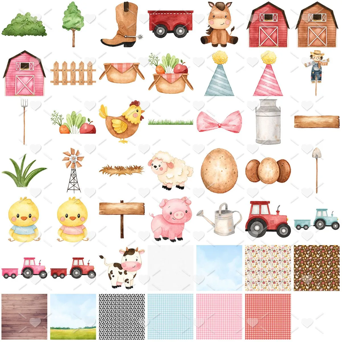 Kit Digital Fazendinha Png Ilustracoes E Fundos Aquarelados 5