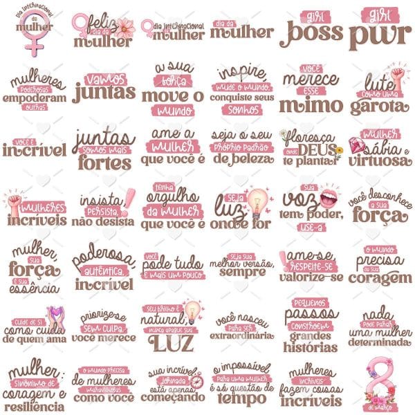 Kit Digital Feminino 2025 Frases, Ilustrações e Papéis Rosa