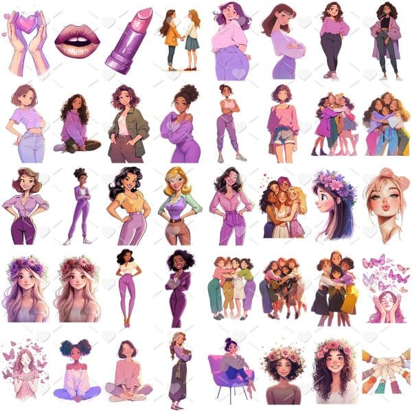 Kit Digital Feminino 2025 Frases, Ilustrações e Papéis Rosa