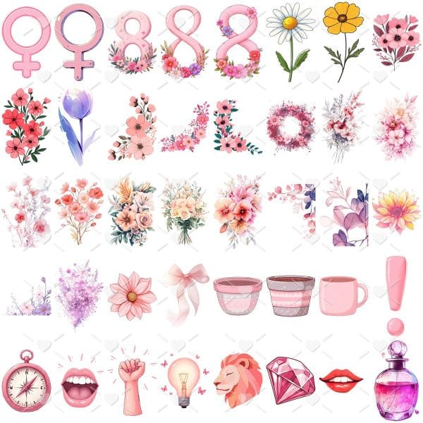 Kit Digital Feminino 2025 Frases, Ilustrações e Papéis Rosa