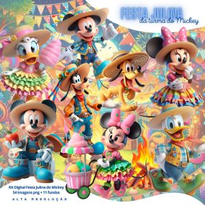 Kit Digital Festa Junina Mickey 3D Cute Fofo Ilustrações Png