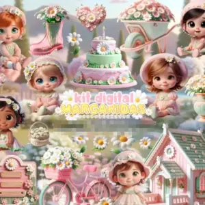 Kit Digital Flores E Personagens 3d Png Para Papercraft