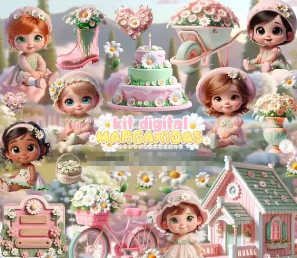 Kit Digital Flores E Personagens 3d Png Para Papercraft