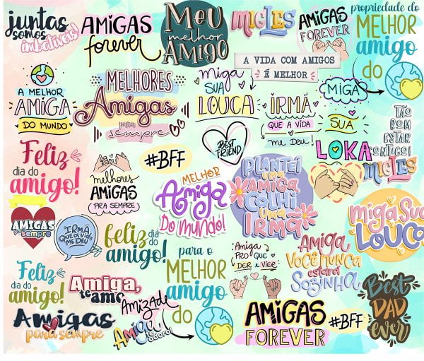 Kit Digital Frases de Amizade Png Amiga Lettering Scrapbook