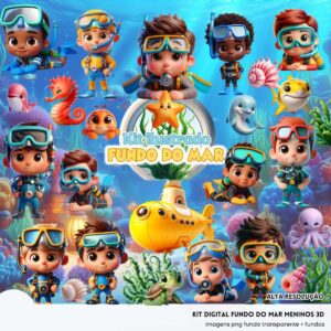 Kit Digital Fundo do Mar 3D Menino 3D Cute Fofo Ilustrações