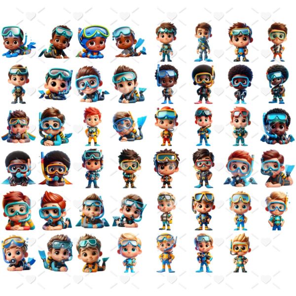 Kit Digital Fundo do Mar 3D Menino 3D Cute Fofo Ilustrações