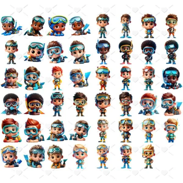 Kit Digital Fundo do Mar 3D Menino 3D Cute Fofo Ilustrações