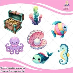 Kit Digital Fundo do Mar Aquarela Ia