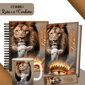 Combo de arte digital Leão e Cordeiro, designs para capas e itens.