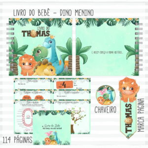kit digital livro do bebe dinossauro com caderneta