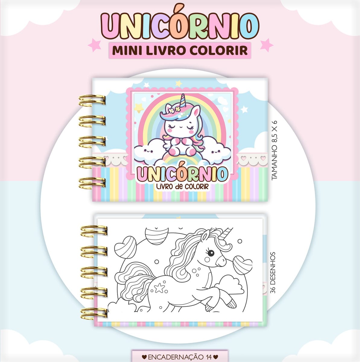 Kit Digital Mini Colorir Unicórnio para Festa Infantil 1 Mini Colorir Unicornio Arquivo Digital