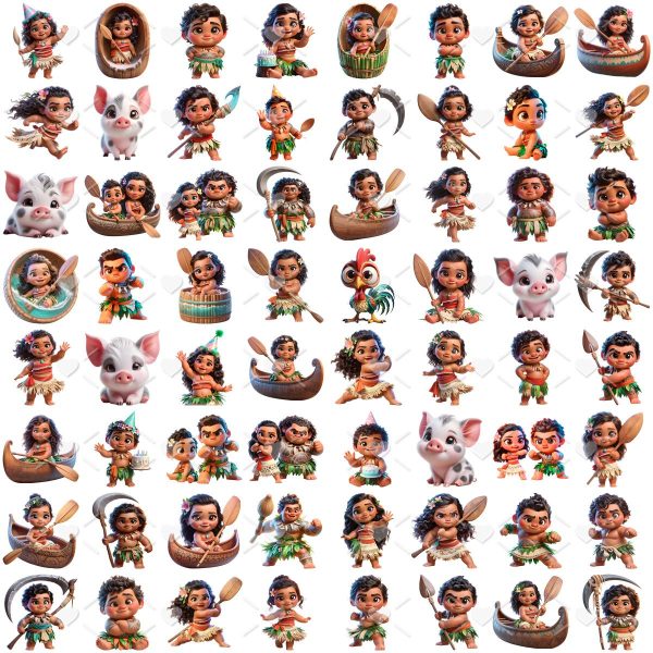 Kit Digital Moana Baby Baby Png Ilustrações 3D Fofo