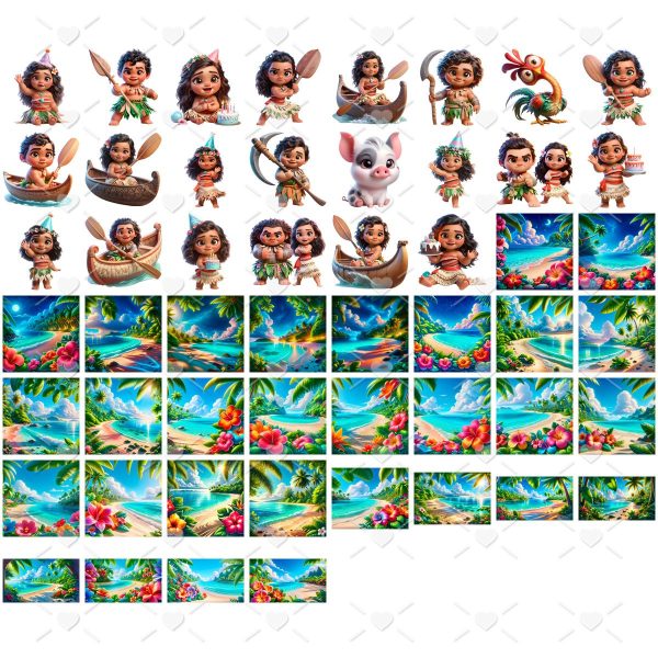 Kit Digital Moana Baby Baby Png Ilustrações 3D Fofo