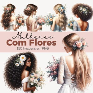 kit digital mulheres com flores png fundo transparente