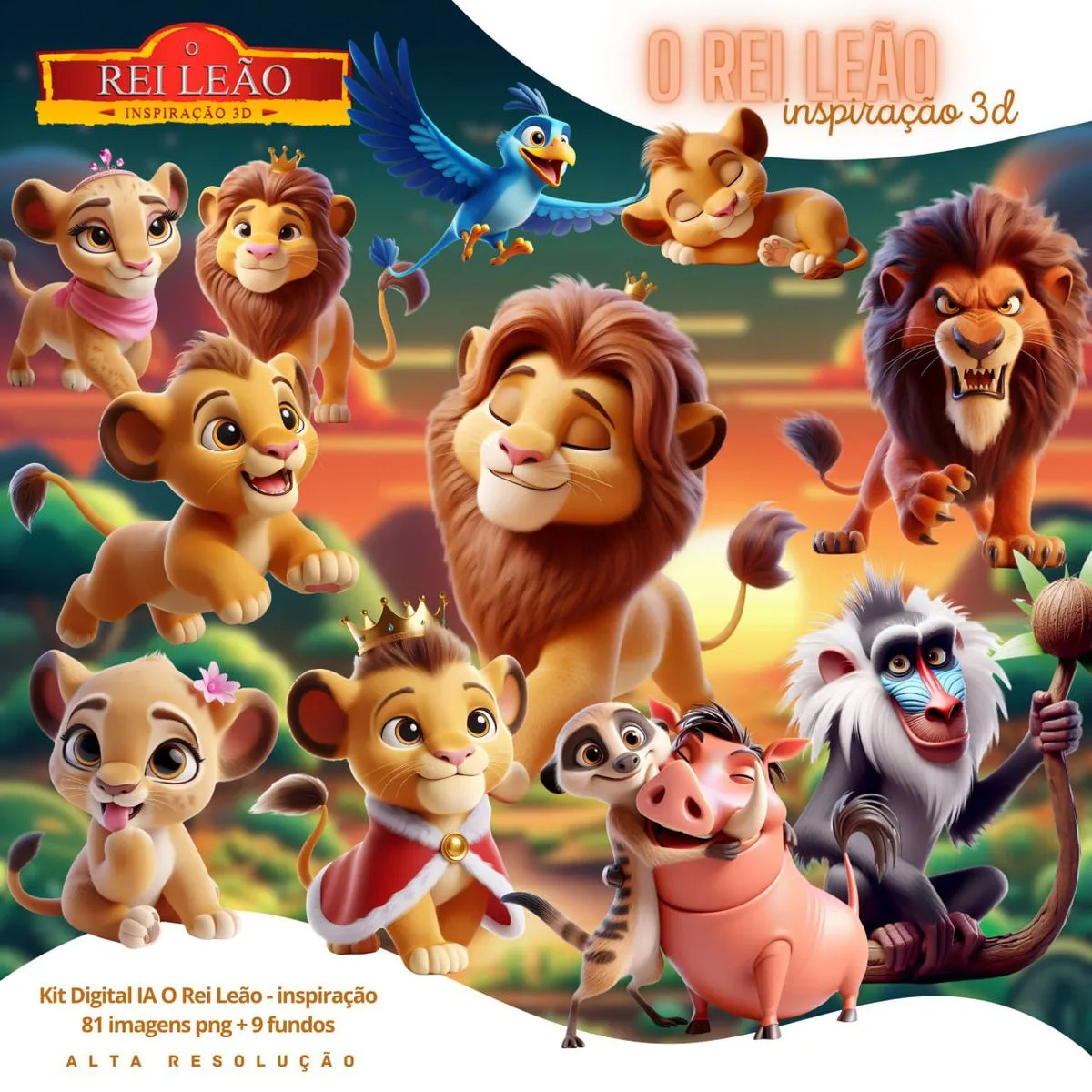 Kit Digital O Rei Leão Baby Png Ilustrações 3D Fofo