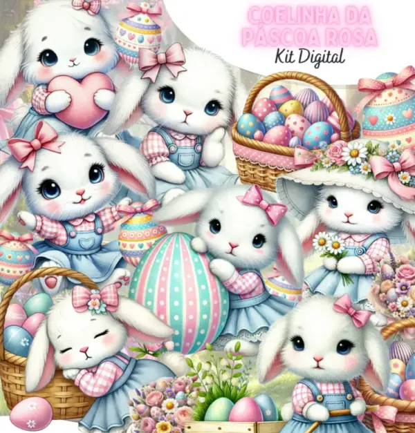 Kit Digital Pascoa Coelhinha Rosa Arquivo Png