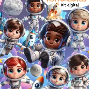 Kit Digital Personalizado Astronauta 3D em PNG