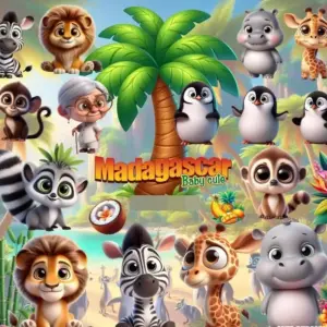Kit Digital PNG Madagascar Infantil para Scrapbooking