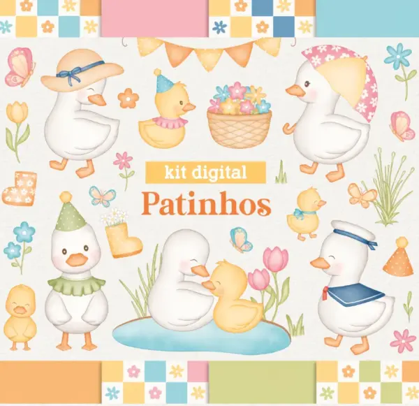 Kit Digital Png Patinhos Aquarela Projetos Personalizados 10