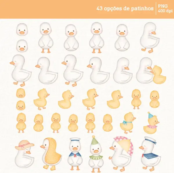 Kit Digital Png Patinhos Aquarela Projetos Personalizados 7