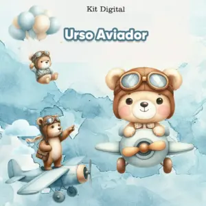 Kit Digital PNG Ursinho Aviador para Produtos Personalizados